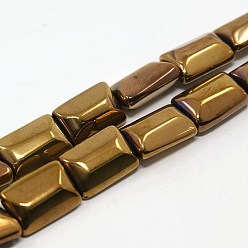 Golden Plated Electroplated Natural Agate Beads Strands, Rectangle, Golden Plated, 14x10x6mm, Hole: 1mm, about 28pcs/strand, 16 inch