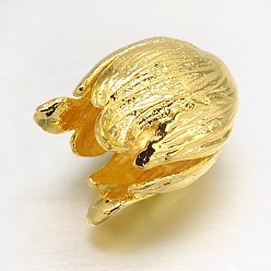 Golden Eco-Friendly Vacuum Plating & Long-Lasting Plated Brass Bead Caps, 3-Petal Flower, Cadmium Free & Nickel Free & Lead Free, Golden, 22x16mm, Hole: 2mm
