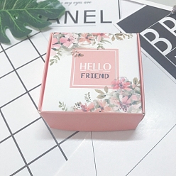 Flower Square Paper Boxes, for Soap Packaging, Pink, Flower Pattern, 8.5x8.5x3.5cm