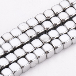 Platinum Plated Electroplate Non-magnetic Synthetic Hematite Beads Strands, Cube, Platinum Plated, 4x4x4mm, Hole: 2mm, about 105pcs/strand, 15.7 inch