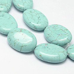 Aquamarine Natural Howlite Beads Strands, Oval, Dyed & Heated, Aquamarine, 25x18x7mm, Hole: 1mm, about 16pcs/strand, 15.5 inch(39.5cm)