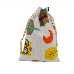 Owl Linenette Drawstring Bags, Rectangle, Owl Pattern, 18x13cm