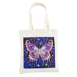 Butterfly DIY Reusable Shopping Bag Diamond Painting Kits, Including Resin Rhinestones, Pen, Tray & Glue Clay, Butterfly Pattern, 350x280mm