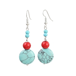 Круглые Бронзовые синтетические бирюзовые серьги, платина, круглые, 55x16 мм