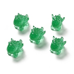 Green Transparent Resin Beads, Unicorn, Green, 22x15x19mm, Hole: 1.5mm
