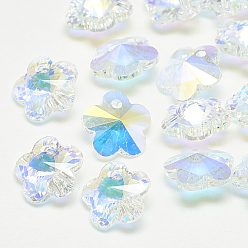 Crystal AB K9 Glass Rhinestone Charms, Flower, Crystal AB, 10x10x5mm, Hole: 1mm