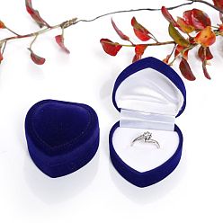 Blue Valentine's Day Velvet Ring Storage Boxes, Heart Shaped Single Ring Gift Case, Blue, 4.8x4.8x3.5cm