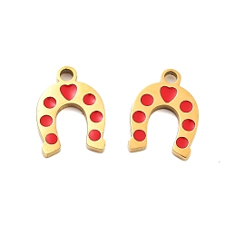 Другие Ионное покрытие (ip) 304 подвески из нержавеющей стали, эмалевые подвески на рождественскую тематику, золотые, подкова, 11.5x8.5x1 мм, отверстие : 1.6 мм