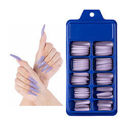 Medium Purple 100Pcs 10 Size Trapezoid Plastic False Nail Tips, Full Cover Press On False Nails, Nail Art Detachable Manicure, for Practice Manicure Nail Art Decoration Accessories, Medium Purple, 26~32x7~14mm, 10Pcs/size