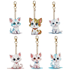 Mixed Color Cat Diamond Painting Pendant Decoration Kits, Including Acrylic Board, Pendant Decoration Clasp, Bead Chain, Rhinestones Bag, Diamond Sticky Pen, Tray Plate and Glue Clay, Mixed Color, 70x68mm