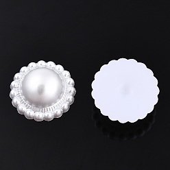 Creamy White ABS Plastic Imitation Pearl Cabochons, Flower, White, 16.5x6.5mm, about 1000pcs/bag
