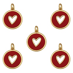 Carnelian Natural Carnelian Pendants, with Real 18K Gold Plated Brass Findings, Long-Lasting Plated, Flat Round with Heart, 18x16x2mm, Hole: 3mm, 5pcs/box