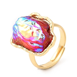 Разноцветный Покрытие стойки латунное кольцо на палец, Регулируемые кольца из стекла в форме айсберга для женщин, долговечный, без кадмия и без свинца, реальный 18 k позолоченный, красочный, 1.5~3 мм, внутренний диаметр: 17.5~21 мм