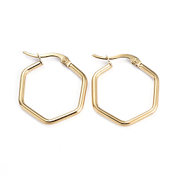 Golden 201 Stainless Steel Angular Hoop Earrings, with 304 Stainless Steel Pins, Hexagon, Golden, 28x23x1.5mm, Pin: 1x0.7mm