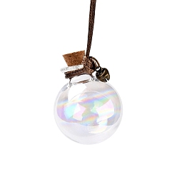 Clear Round Glass Cork Bottles Ornament, with Waxed Cord & Iron Bell, Glass Empty Wishing Bottles, DIY Vials for Pendant Decorations, Clear, 17.2~27.2cm, Capacity: 10ml(0.34fl. oz)