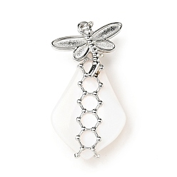 White Shell Natural White Shell Pendants, Teardrop Charm, with Stainless Steel Color Plated 304 Stainless Steel Dragonfly Findings and Jump Ring, 35~40x18~20x8~10mm,, Jump Ring: 4x0.7mm, Inner Diameter: 2.7mm
