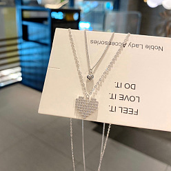 Platinum Brass Heart Pendant Double Layered Necklace for Women, Platinum, Pendant: 14x15mm