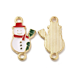 Light Gold Christmas Theme Alloy Enamel Connector Charms, White Snowman Links, Light Gold, 21x11x1.5mm, Hole: 1.8mm
