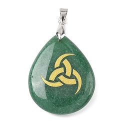 Зеленый Авантюрин Естественный зеленый авантюрин подвески, с реечной обшивкой латунными выводами, без кадмия и без свинца, очарование слезы, 31x25x5~7 мм, отверстие : 4.5x4 мм