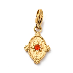 Гиацинт Овальные 304 подвесные украшения из нержавеющей стали со стразами, с застежкой в виде клешни лобстера, ионное покрытие (IP), реальный 14 k позолоченный, гиацинт, 28.5 мм