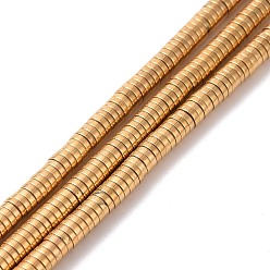 с Золотистым Покрытием Гальванические немагнитная синтетический гематит бисер пряди, Heishi бусы, Диск / плоские круглые, с золотым покрытием, 4x1 мм, отверстие : 0.7 мм, около 395 шт / нитка, 15.75 дюйм (40 см)