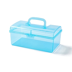 Deep Sky Blue Transparent PT Plastic Multipurpose Portable Storage Box, for Sewing Box, Tool Box, First Aid Kit, Craft Supplies Organizer Case, with Latching Lid & Handle, Rectangle, Deep Sky Blue, 97.5x167x73.5mm, Inner Diameter: 87.5x161mm