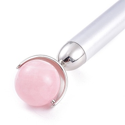 Серебро Натуральный розовый кварц массажный инструмент для ухода за кожей, лицевые ролики, с пластиковой фурнитурой, серебряные, 156x30~31x16~26 мм