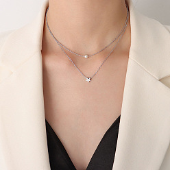 P001- Steel-colored Star-shaped Faux Pearl Double-layer Necklace Double-layered Star Pendant Pearl Necklace with Titanium Steel 18K Gold Collarbone Chain