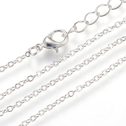Platine Fabrication de collier de chaînes de câble de fer, avec fermoirs mousquetons, soudé, platine, 17.7 pouce (45 cm)