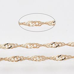 Light Gold Soldered Brass Coated Iron Singapore Chains, Water Wave Chains, with Spool, Light Gold, 2.5x1.7x0.3mm, about 39.37 Feet(12m)/roll