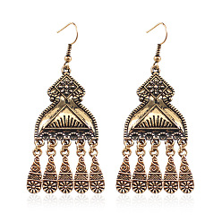 RH512 Bohemian Vintage Style Teardrop Tassel Earrings with Floral Carving and Statement Design