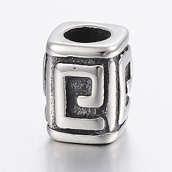 Antique Silver 304 Stainless Steel European Beads, Large Hole Beads, Rectangle, Antique Silver, 12x10x10mm, Hole: 5mm