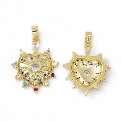 Colorful Brass Micro Pave Cubic Zirconia Pendants, with Glass Rhinestone, Real 18K Gold Plated, Bumpy Heart Charm, Colorful, 26x21x4.5mm, Hole: 5.5x3mm