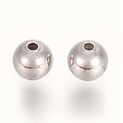 Real Platinum Plated Brass Spacer Beads, Round, Nickel Free, Real Platinum Plated, 6mm, Hole: 1.4mm, about 5pcs/g
