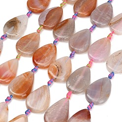 Sandy Brown Natural Banded Agate/Striped Agate Beads Strands, Dyed & Heated, Teardrop, Sandy Brown, 33~37.5x23.5~27x5~9.5mm, Hole: 3mm, about 9pcs/strand, 15.55~15.75''(39.5~40cm)