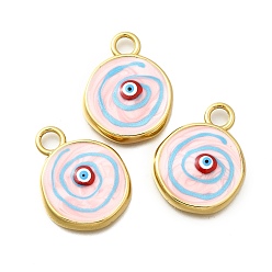 Лавандовый румянец Латунь эмаль подвески, без свинца и без кадмия, реальный 18 k позолоченный, плоский круглый с оберегом от сглаза, лавандовый румянец, 28x22x4.5 мм, отверстие : 4.5 мм