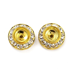 Golden Brass Rhinestone Beads, Flat Round, Golden, 15x6~6.5mm, Hole: 1.2~1.4mm