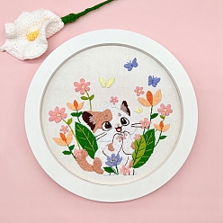 Pearl Pink Flower Cat Pattern DIY Embroidery Starter Kit with Instruction Book, Embroidery Fabric & Bamboo Hoops & Thread and Needle, Easy Stamped Fabric Hand Crafts, Pearl Pink, 200mm