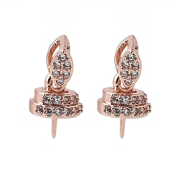 Розовое Золото Латунные микропроволочные кубические циркониевые подвески, без свинца и без кадмия, долговечный, стойки покрытие, розовое золото , 12.5x6.5x6.5 мм, штифты : 0.5 мм