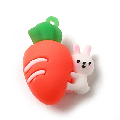 Orange Red 3D Plastic Pendants, for Key Chain Bag Hanging Ornaments, Carrot with Rabbit, Orange Red, 46x36.5x24mm, Hole: 3mm