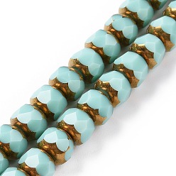 Turquoise Electroplate Opaque Glass Beads Strands, Half Golden Plated, Long-Lasting Plated, Faceted, Rondelle, Turquoise, 7.5x6mm, Hole: 1.2mm, about 60pcs/strand, 15.75''(40cm)
