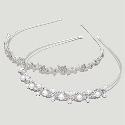 Silver headband, two per set. Metal Inlaid Diamond Pearl Headband Set - Wave Headband, Alloy, Elegant.