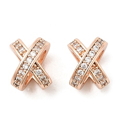 Розовое Золото Латунные микро проложить кубического циркония бусы, Письмо X, стойки покрытие, без кадмия и без свинца, долговечный, розовое золото , 10x8x8.5 мм, отверстия : 4.5x2.4 mm и 5x5 мм