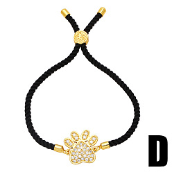 D 18K Gold Plated Paw Print Bracelet with Cubic Zirconia Bone Charm - Creative Love Jewelry