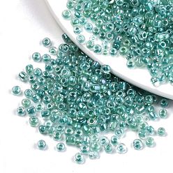 Dark Cyan 8/0 Glass Seed Beads, Inside Colours, Round Hole, Round, Transparent Colours Rainbow, Dark Cyan, 8/0, 3~4x2~3mm, Hole: 0.8mm, about 15000pcs/bag