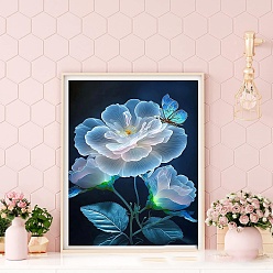 Light Sky Blue Flower DIY Diamond Painting Kit, Including Resin Rhinestones Bag, Light Sky Blue, 400x300mm