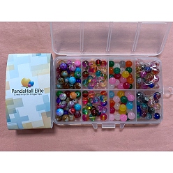 Mixed Color PandaHall Elite 160Pcs 4 Style Baking Painted Glass Beads, Imitation Jade, Round, Mixed Color, 7.5~8.5x7~8mm, Hole: 1.2~1.6mm, 40pcs/style