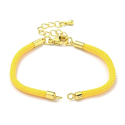 Yellow Nylon Cords Bracelet Makings Fit for Connector Charms, with Brass Findings and 304 Stainless Steel Lobster Claw Clasps, Long-Lasting Plated, Yellow, 6-1/2~6-3/4 inch(16.5~17cm), Hole: 1.8mm
