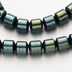 Green Plated Electroplate Non-magnetic Synthetic Hematite Bead Strands, Column, Green Plated, 6x6mm, Hole: 1mm, about 67pcs/strand, 15.7 inch
