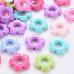 Mixed Color Opaque Acrylic Bead Frames, Flower, Mixed Color, 19x20x3.5mm, Hole: 1.6mm, Inner Diameter: 6.5mm, about 632pcs/500g
